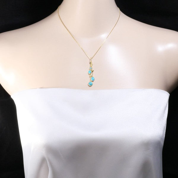 18K Yellow Gold Turquoise Necklace for Women - Handmade Dainty Pendant Jewelry Gift for Birthday, Anniversary & Special Occasions