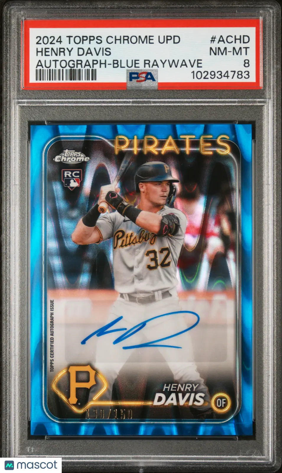 2024 Topps Chrome Update Henry Davis RC Rookie Blue Ray Wave Auto PSA 8 /150 - Rare Baseball Card for Collectors & Investors - Perfect for Sports Memorabilia Displays & Trading