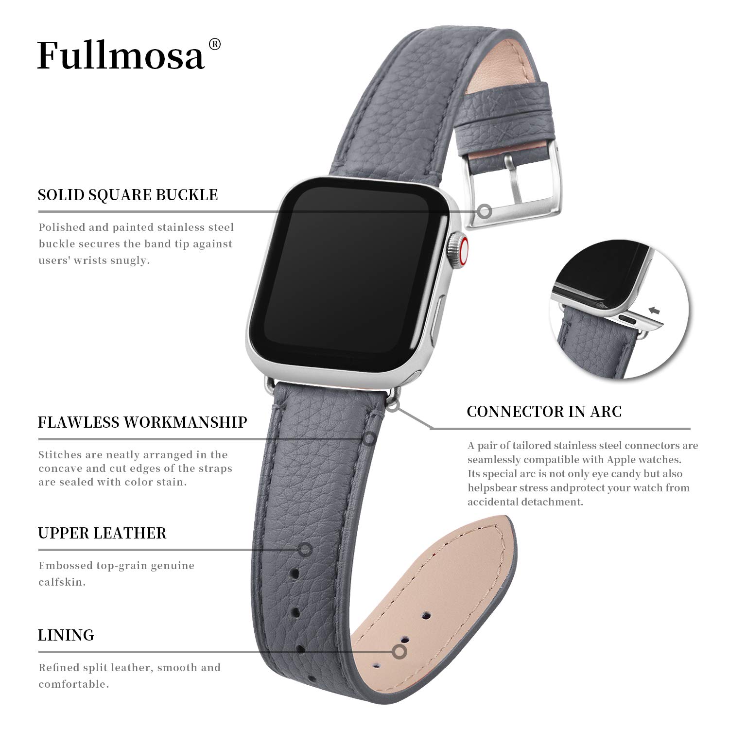 Premium Fullmosa Leather Bands for Apple Watch 38mm 40mm 41mm 42mm 44mm 45mm 49mm - Stylish Dressy iWatch Strap with Protective Case Compatible with Series 9/8/7/6/5/4/3/2/1/SE/Ultra - Perfect for Women's Fashion, Business Meetings & Everyday Wear