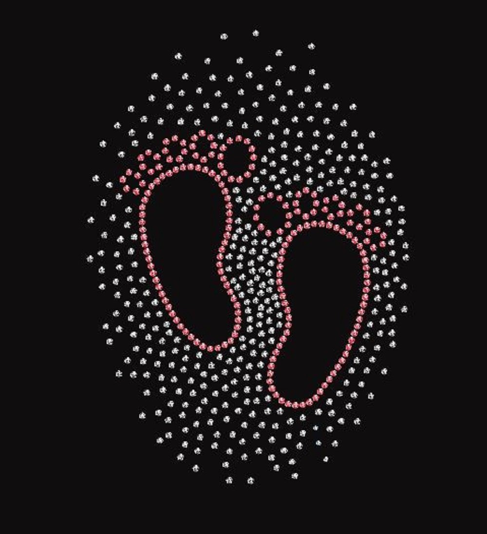 Pink Crystal Rhinestone Baby Feet Iron-On T-Shirt Transfer for DIY Baby Clothes & Gifts - Perfect for Onesies, Bibs & Nursery Decor