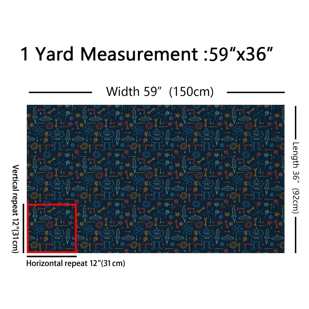 Cartoon Robot Fabric by The Yard - Blue Orange Rocket Print Cotton Fabric for Quilting, Sewing, DIY Clothing & Upholstery - Science Themed Decorative Fabric for Chairs, Crafts, Patchwork & Gear Machine Projects (10 Yards) - Perfect for Kids' Room Decor, Science Fair Backdrops & Unique Gift Wrapping
