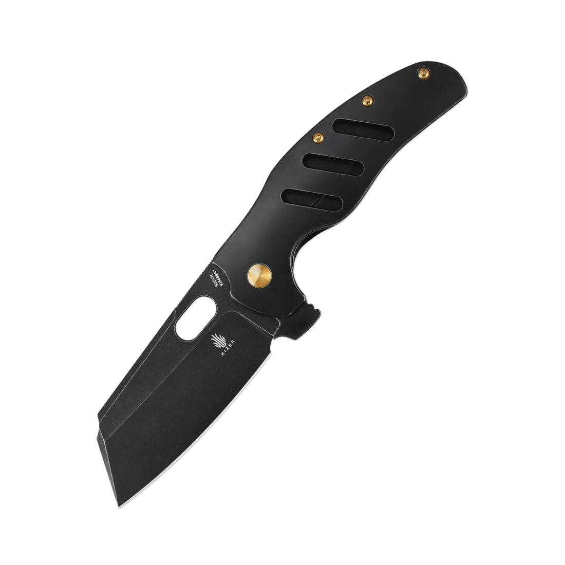 Kizer Ki5488A1 XL Sheepdog Folding Knife - Black Stonewash Blade & Titanium Handles - EDC, Outdoor Camping, Hunting, Survival Gear