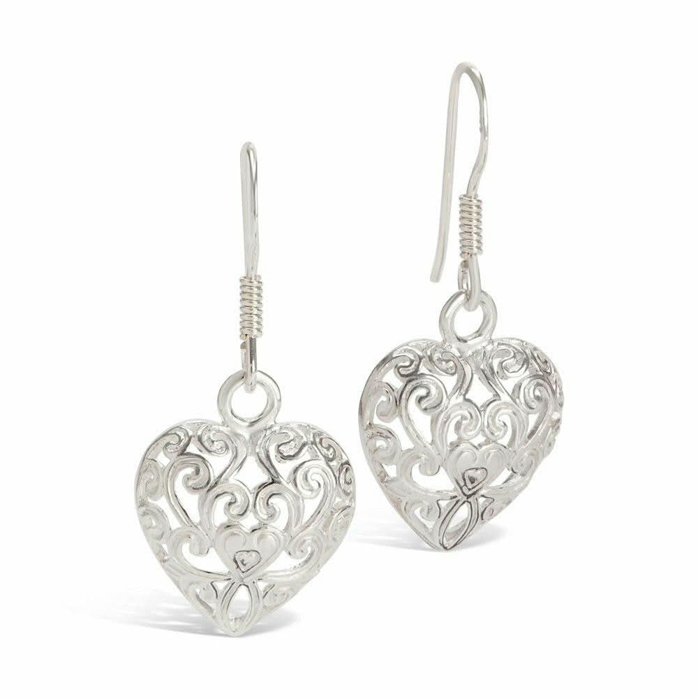 Elegant Heart-Shaped Silver Earrings for Women | Sterling Silver Dangle Earrings | Perfect for Valentine's Day, Anniversary & Romantic Date Nights