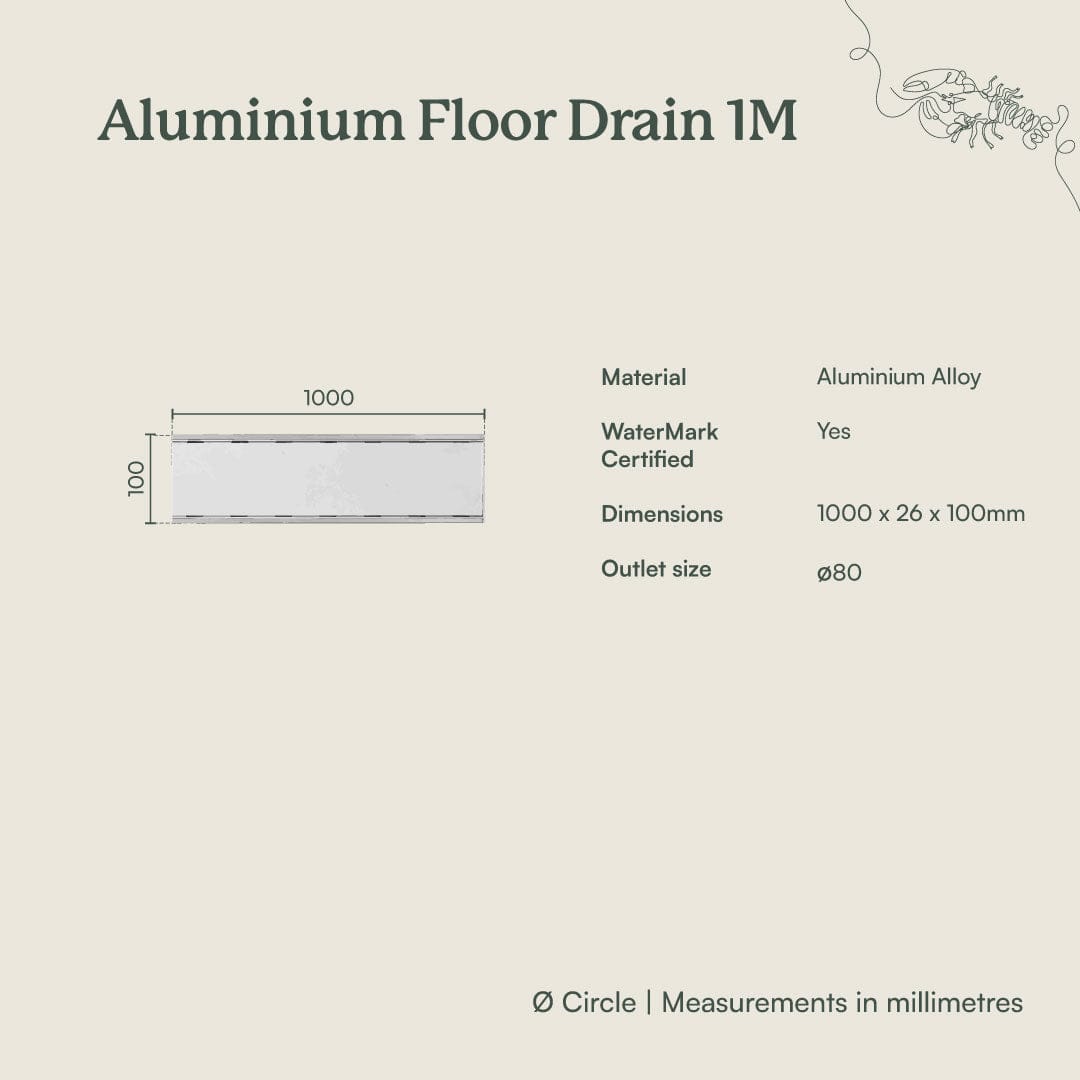 1M Brushed Brass Aluminum Floor Drain - Durable & Stylish Bathroom & Shower Drain for Modern Homes