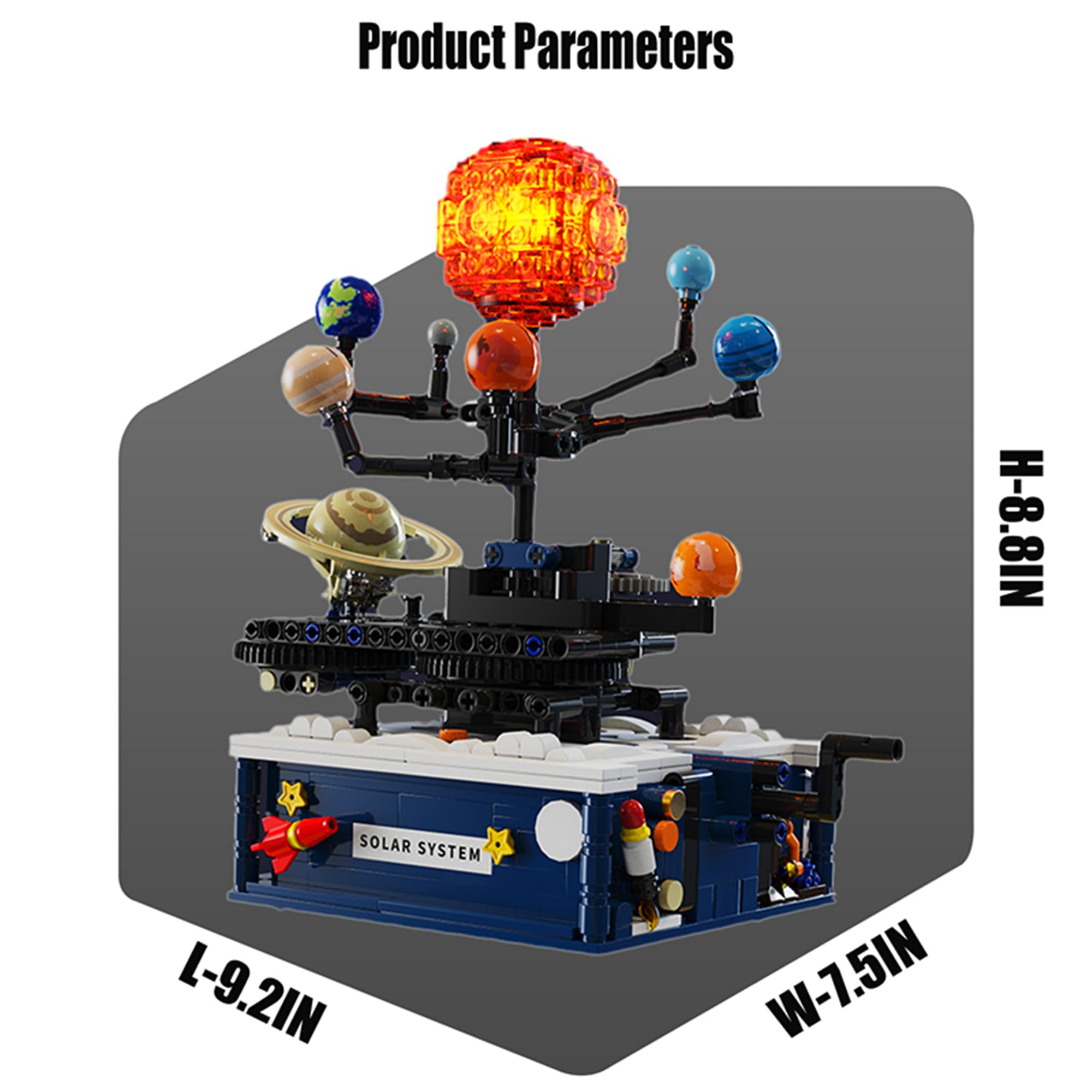 Rotating Solar System Building Blocks with LED Lights - 775pcs STEM Educational Toy for Kids Ages 8-14 | Astronomy Science Kit with Rocket Model | Perfect Gift for Boys & Girls | Great for Classroom Learning & Space Exploration Play