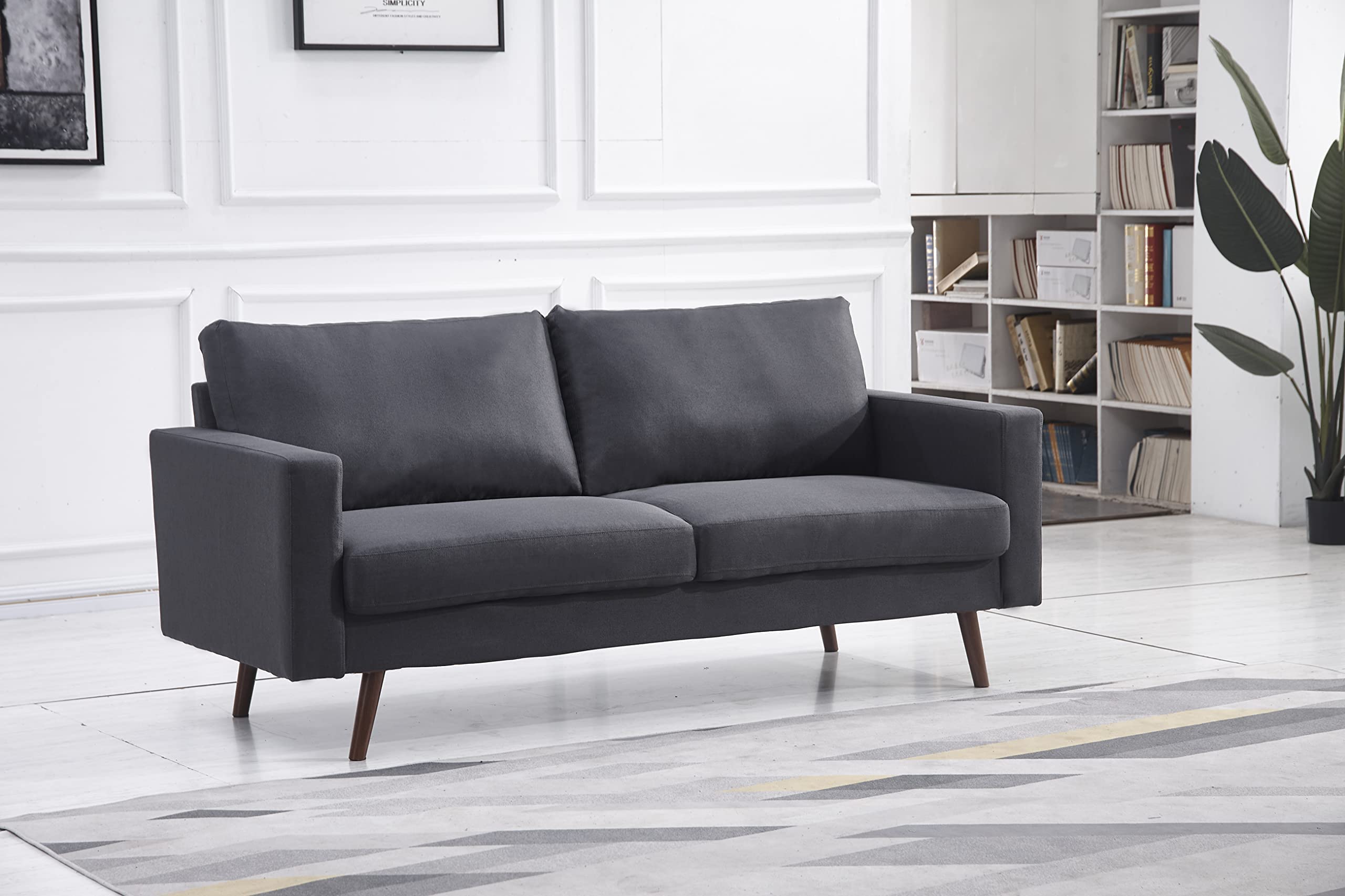 Mid-Century Modern Fabric Sofa - Dark Gray Small Couch for Living Room, Soft Upholstery & Tool-Free Assembly | Perfect for Apartments, Studios & Cozy Home Decor