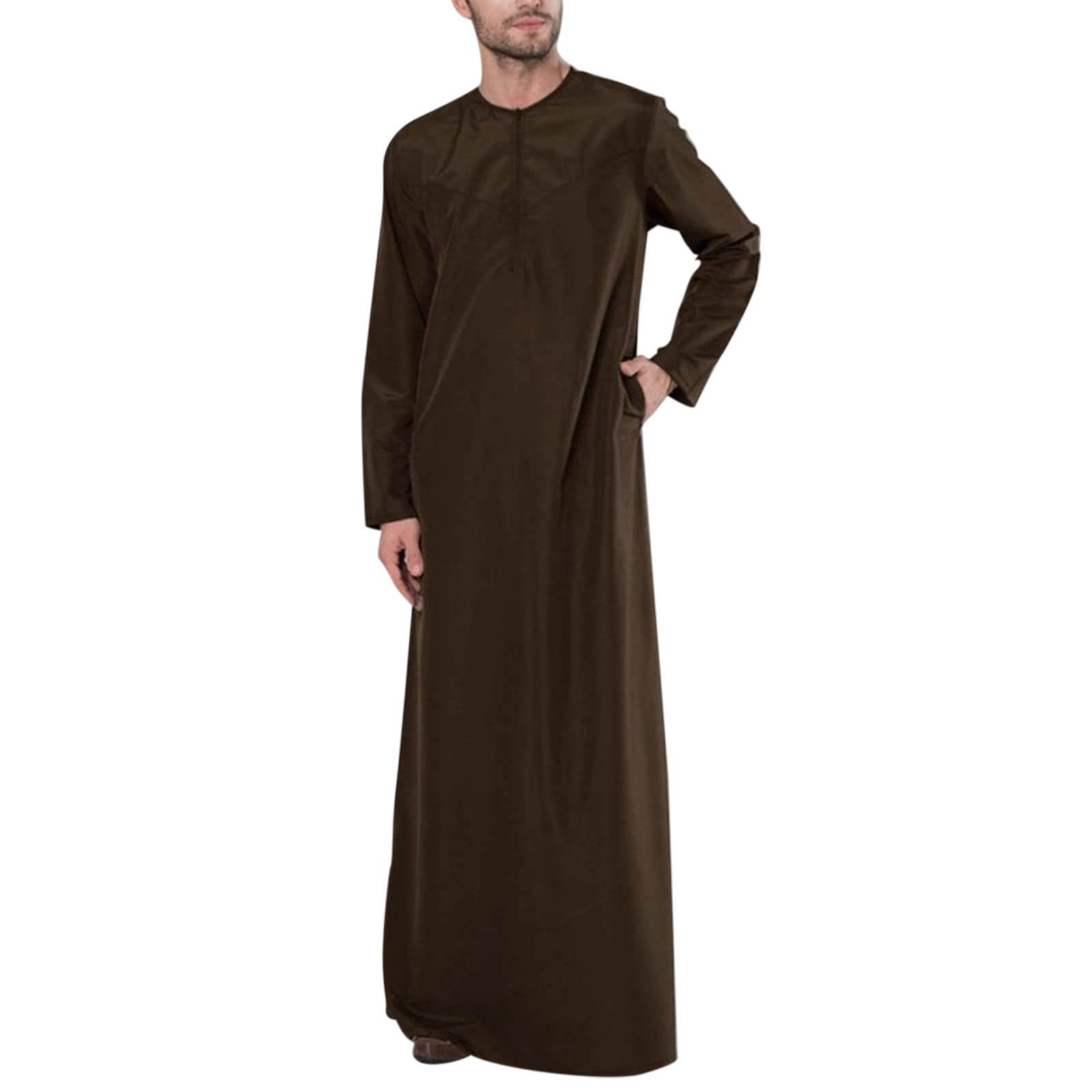 Men's Dress Shirts & Casual Loose Fit Muslim Arab Dubai Robe - Long Sleeve Zipper Tailored Shirt for Office, Wedding & Special Occasions | Chaps Brand
