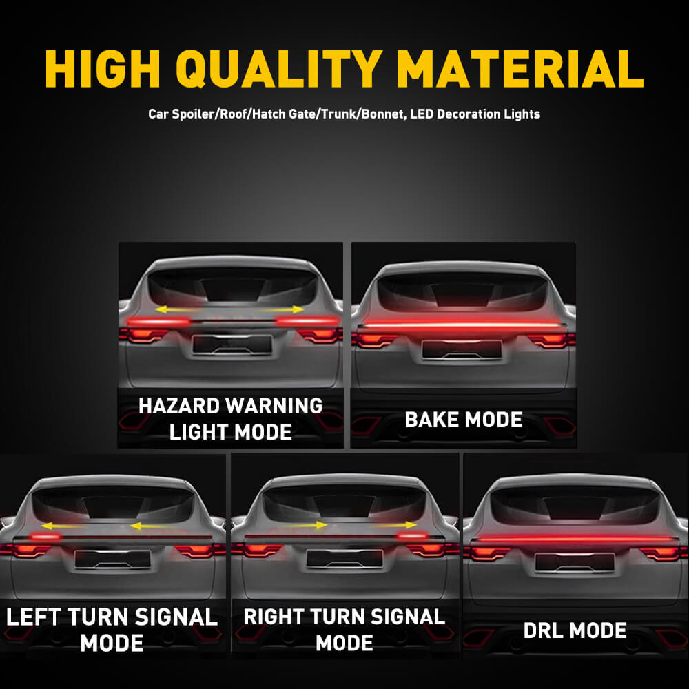 1.18 Meters Carbon Fiber LED Car Tail Brake Light Bar Strip - Rear Spoiler Lip Trim for Enhanced Visibility & Style | Perfect for Night Driving & Custom Car Mods