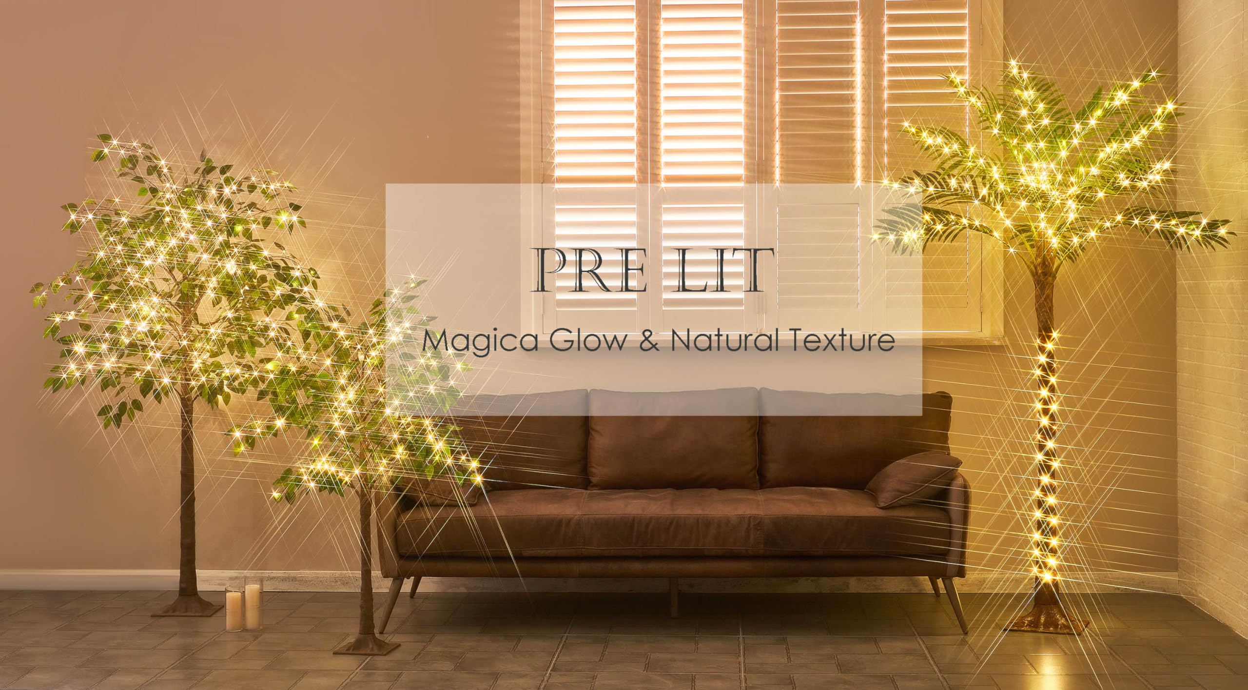 6FT LITBLOOM LED Ficus Tree with 264 Warm White Fairy Lights - Artificial Indoor Greenery for Home, Living Room, Fireplace & Holiday Decor - Perfect for Christmas, Wedding, and Cozy Ambiance Lighting