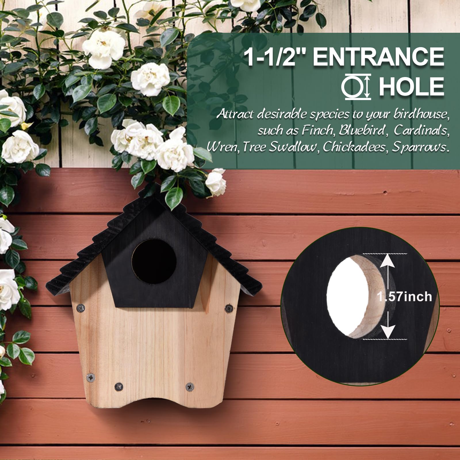 Wooden Bluebird House with Predator Guard - Outdoor Hanging Birdhouse for Wild Birds, Garden, Backyard & Courtyard - Perfect for Bird Watching & Nature Lovers