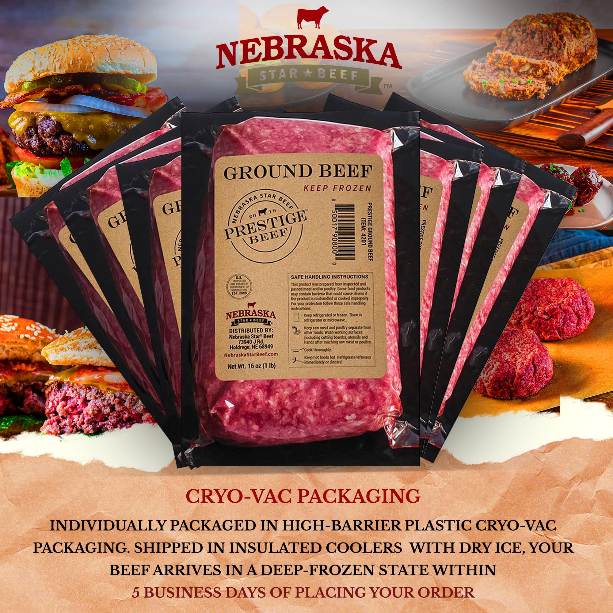 Nebraska Star Beef Angus Ground Beef (10 x 1lb Packages) - 80/20 Lean Premium Frozen Hamburger Patties for Grilling, BBQ & Family Meals