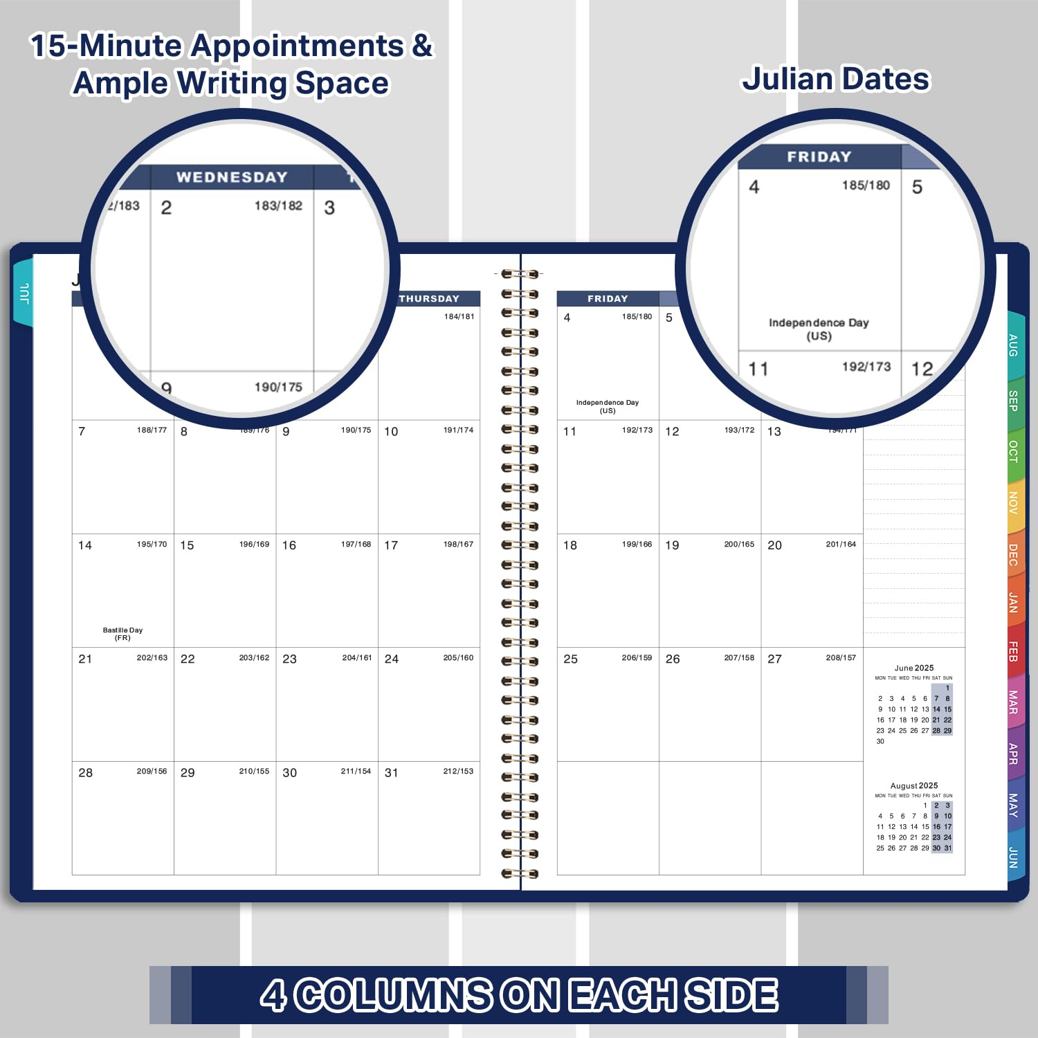 2025-2026 Appointment Planner - A4 Weekly Diary with 15-Minute Timeslots | July 2025 - June 2026 | Soft Leather Cover & Colorful Tabs | 21.8 x 29 cm | Perfect for Office, School & Personal Scheduling