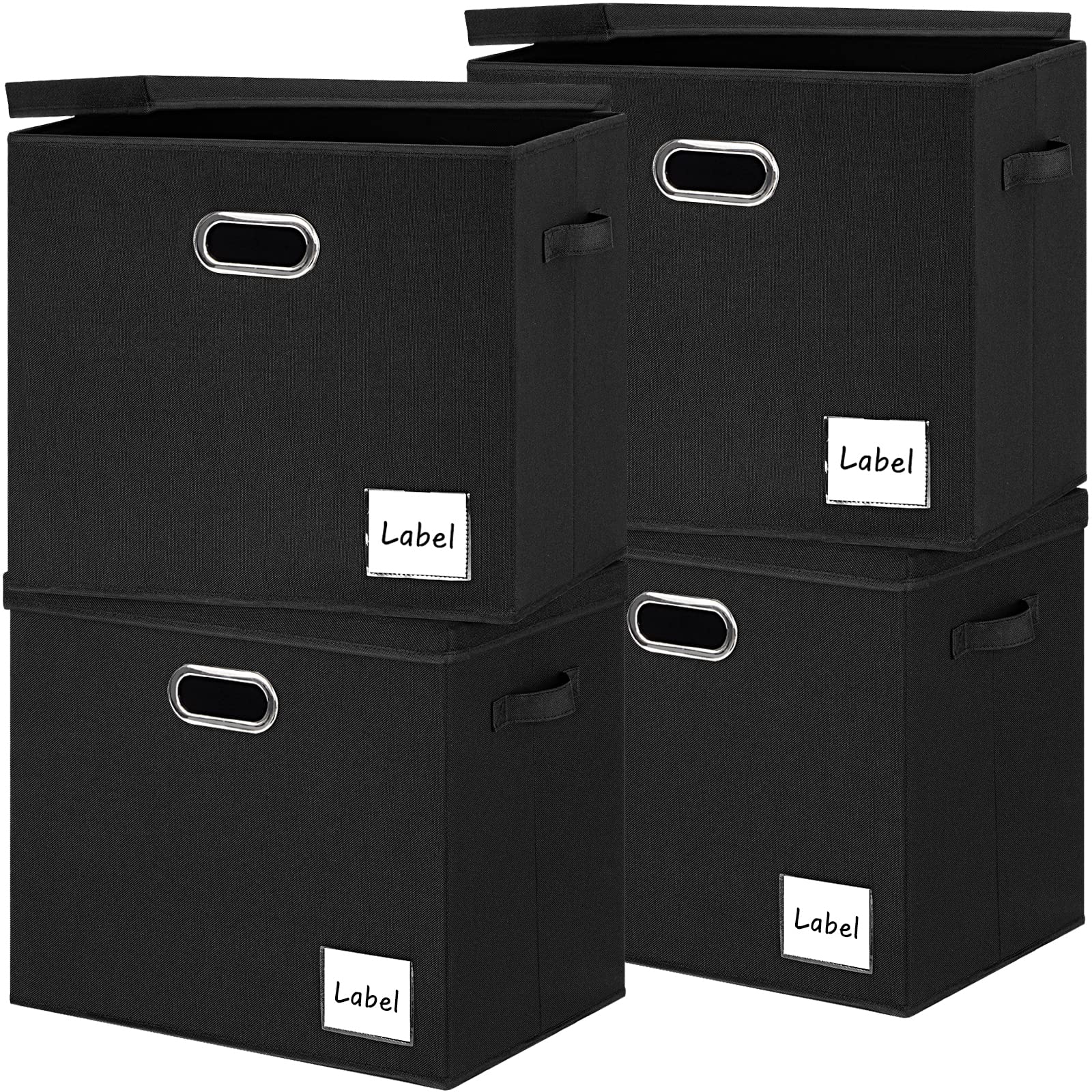 LHZK Extra Large Storage Bins with Lids - Foldable Fabric Storage Boxes for Home Organization, 4-Pack Black - Perfect for Bedroom, Closet, Office & Shelves Storage