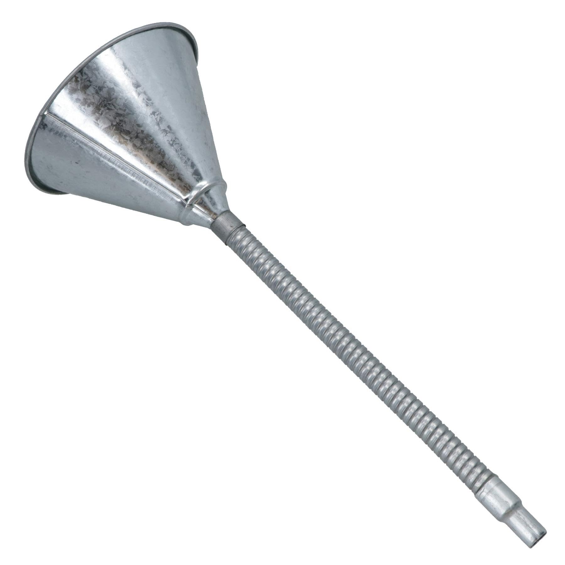 AB Tools Flexible Steel Metal Funnel with Filter - Galvanized Hose/Shaft/Pipe for Automotive, Home & Industrial Use - SIL238