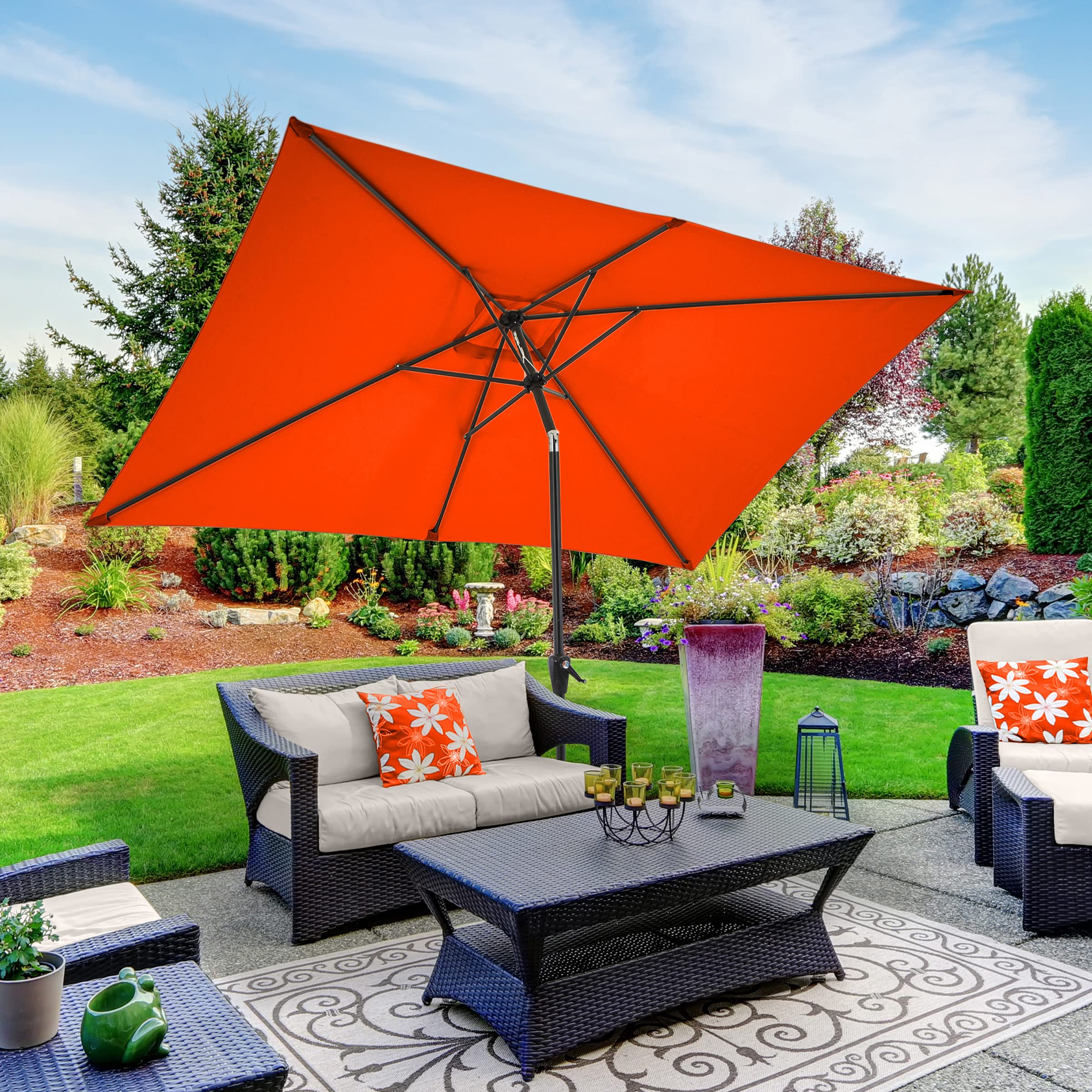 Pure Garden 10' Rectangular Patio Umbrella - Outdoor Sun Shade for Poolside, Backyard, Deck & Garden Relaxation