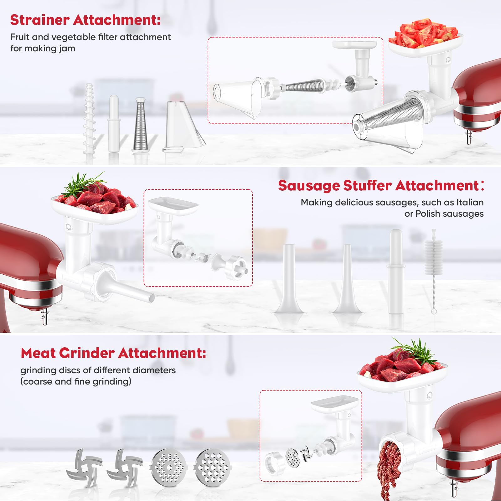 HOZODO KitchenAid Stand Mixer Fruit & Vegetable Strainer Attachment with Food Grinder, Sausage Stuffer Tubes & Juicer Auger - Perfect for Homemade Jams, Baby Food & Fresh Juices