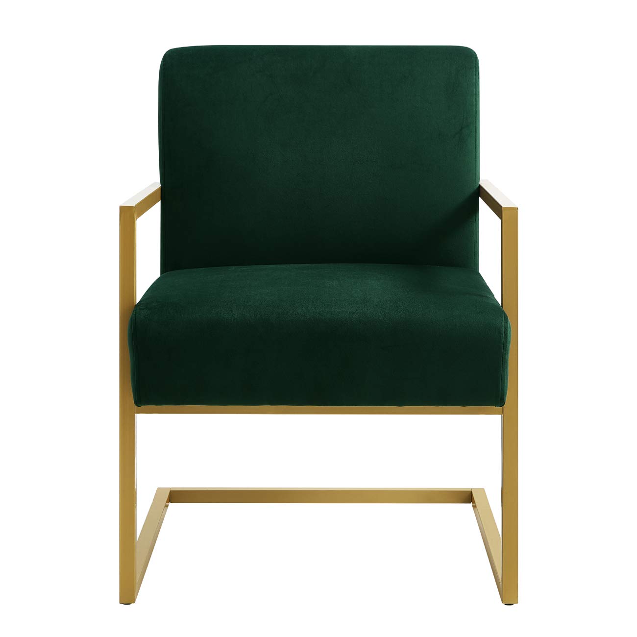 24K Gold Accent Chair - Velvet Cushion & Square Arm Metal Frame - Modern Luxury Living Room Furniture for Home Decor, Office, Lounge, and Reading Nook