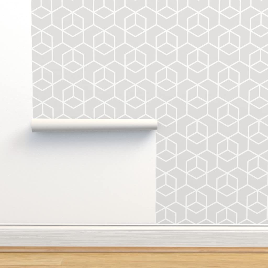 Peel & Stick Removable Wallpaper 12ft x 2ft - White & Pale Gray Hexagon Trellis Abstract Design | Self-Adhesive Wall Decal for Bedroom, Living Room & Office Decor | Easy DIY Home Improvement