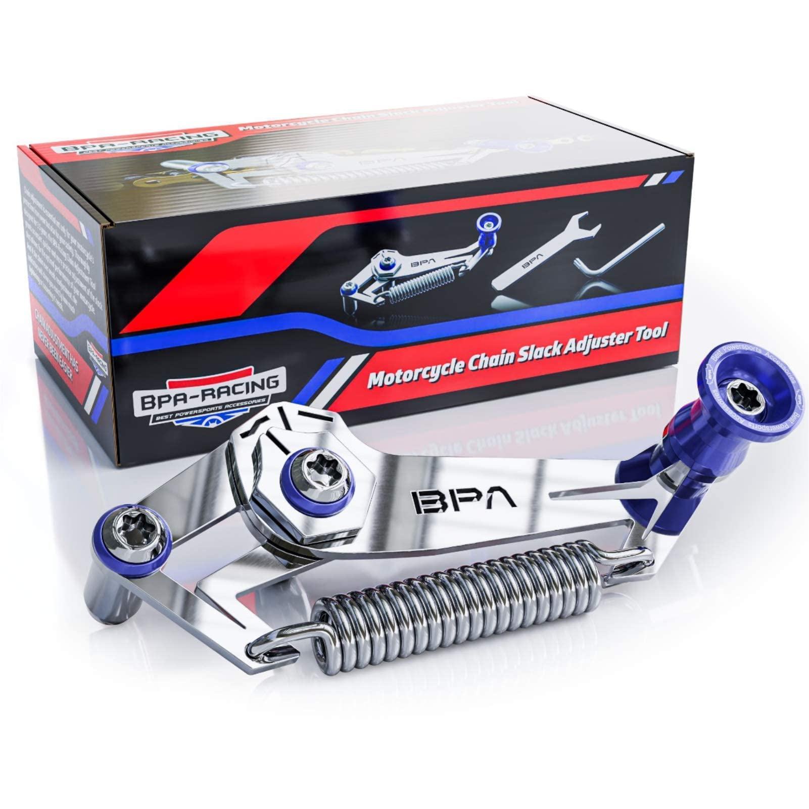 BPA-Free Racing Motorcycle Chain Slack Adjuster Tool - Quick & Precise Chain Tensioning Tool for Dirt Bikes, Sport Bikes & Cruisers - Easy Installation & Adjustment (Blue) - Perfect for Track Days, Off-Road Adventures & DIY Maintenance