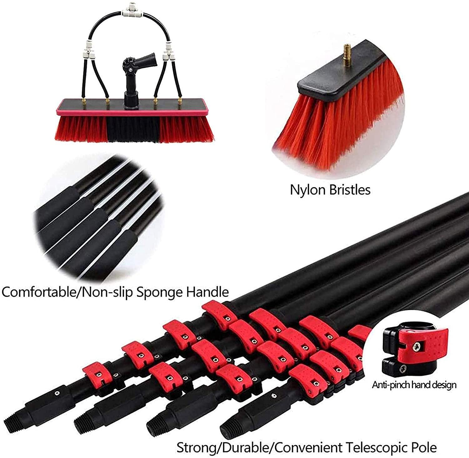 12Ft-36Ft Water Fed Pole Window Cleaning Brush System with 35cm Brush - Outdoor Window Cleaner for Glass, Solar Panels & More - Perfect for High-Rise Buildings, Residential Homes & Commercial Properties