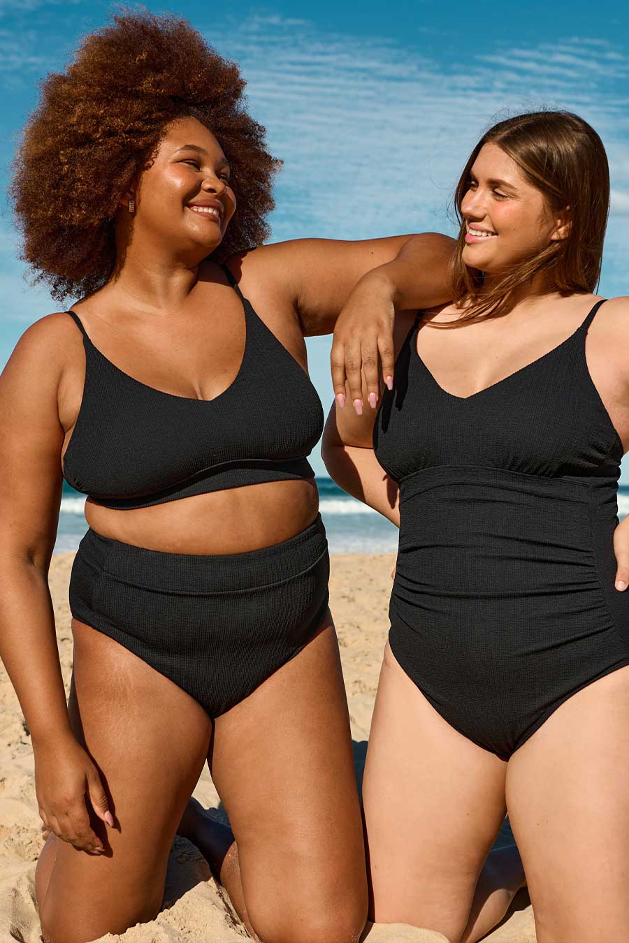 Byron High Waisted Bikini Bottom - Black Textured Swimwear for Women | Beach, Pool & Summer Vacation Essentials