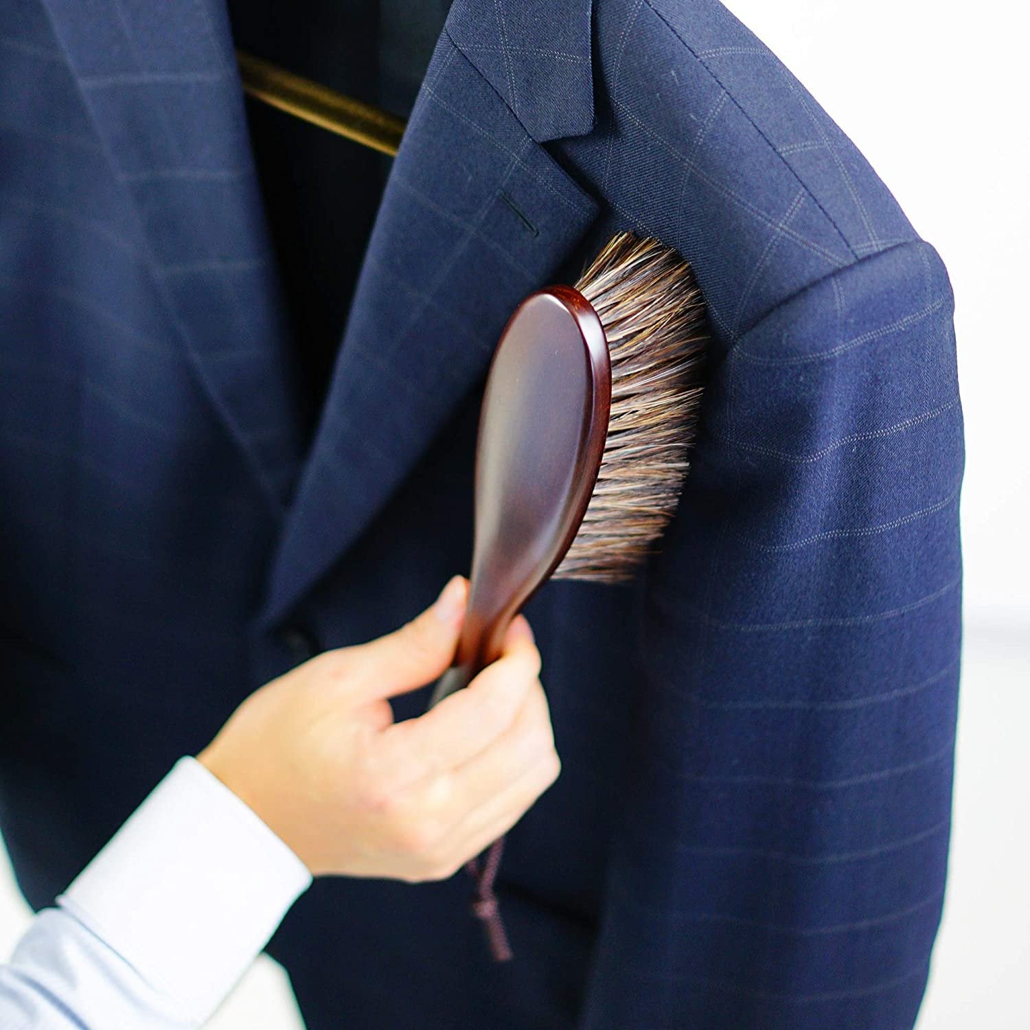 Premium Natural Bristle Clothes Brush with Beech Wood Handle - Gentle Fabric Care for Suits, Coats & Delicate Garments - Perfect for Wardrobe Maintenance & Travel