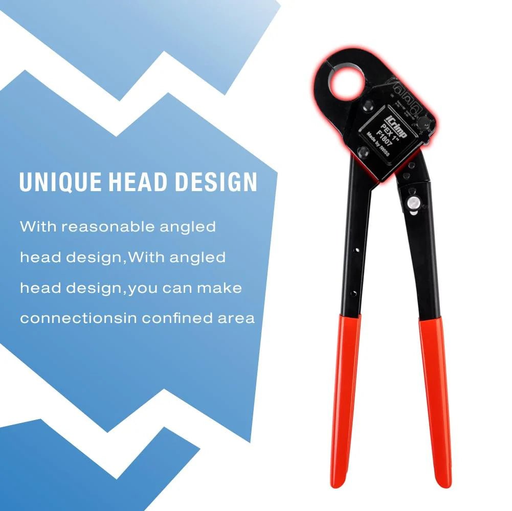 Professional 1 Inch Angled Head PEX Pipe Crimping Tool - F1807 Standard Compliant for Copper PEX Crimp Rings | Perfect for Plumbing, HVAC, and Water Supply Installations