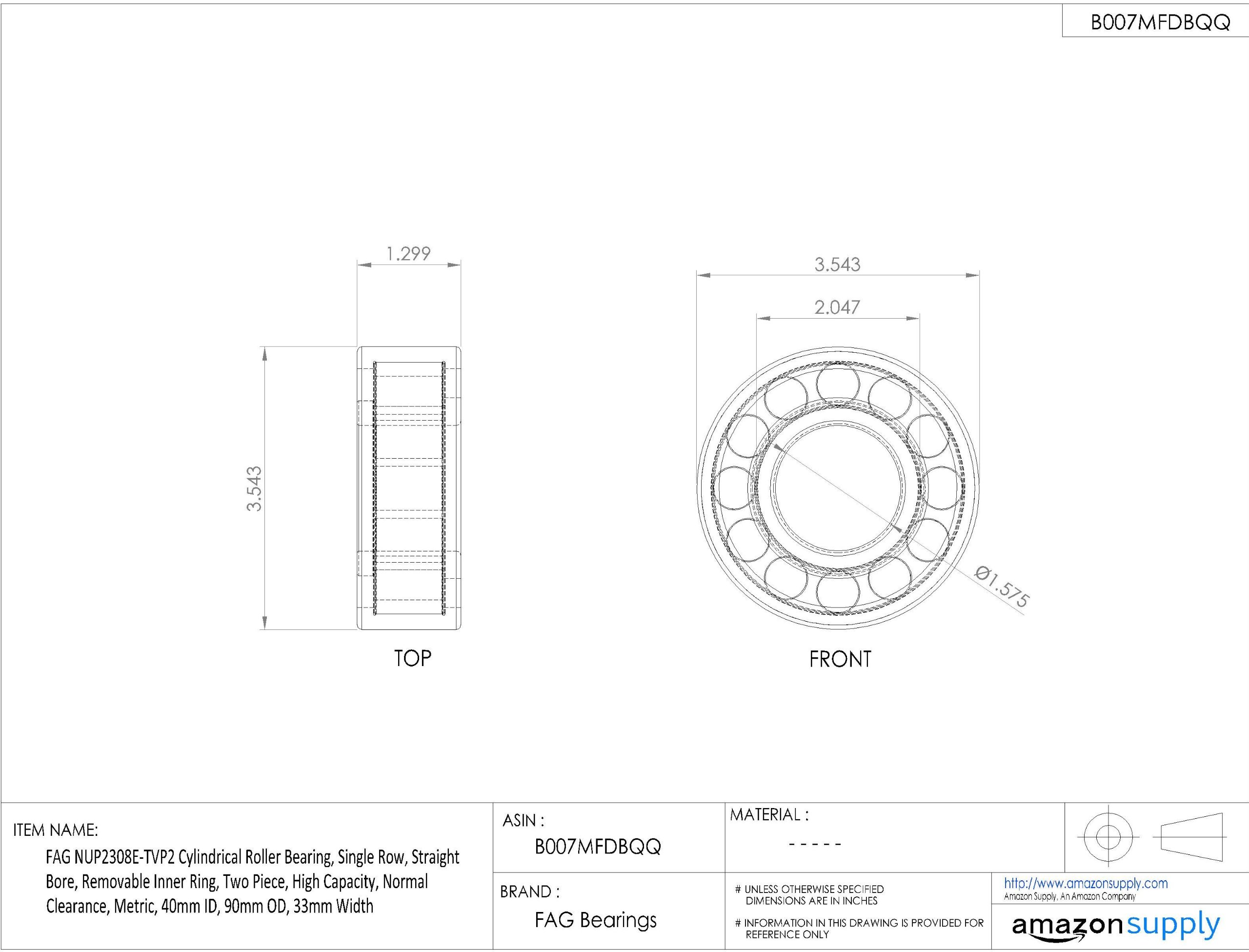 NUP2308E-TVP2 Single Row Cylindrical Roller Bearing - 40mm ID, 90mm OD, 33mm Width - Straight Bore, Removable Inner Ring, High Capacity, Normal Clearance - Ideal for Heavy Machinery, Industrial Equipment, and Automotive Applications