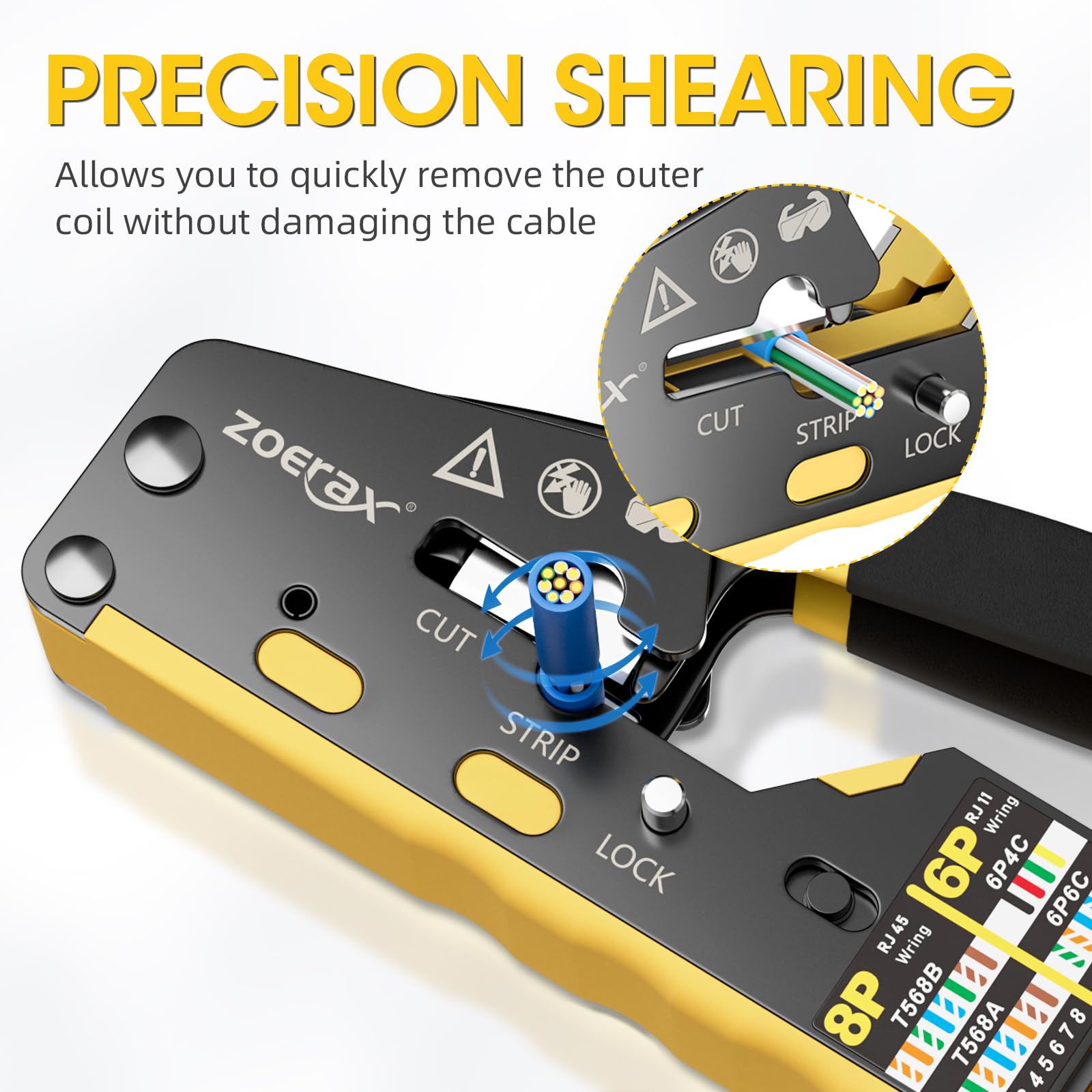 Professional RJ45 Crimping Tool with RJ11/RJ12 Compatibility - Ethernet Network Cable Crimper for Pass Through Connectors (Yellow) - Perfect for Home Network Setup & IT Professionals