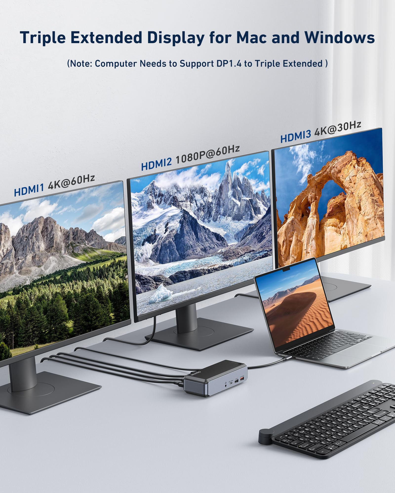 GIISSMO 15-in-1 USB C Docking Station for MacBook Pro M1/M2 - Triple Monitor Support with 3x HDMI, 4x USB 10Gbps, RJ45, PD Charging - Compatible with Mac & Windows Laptops - Perfect for Home Office, Gaming & Multi-Tasking Workspaces