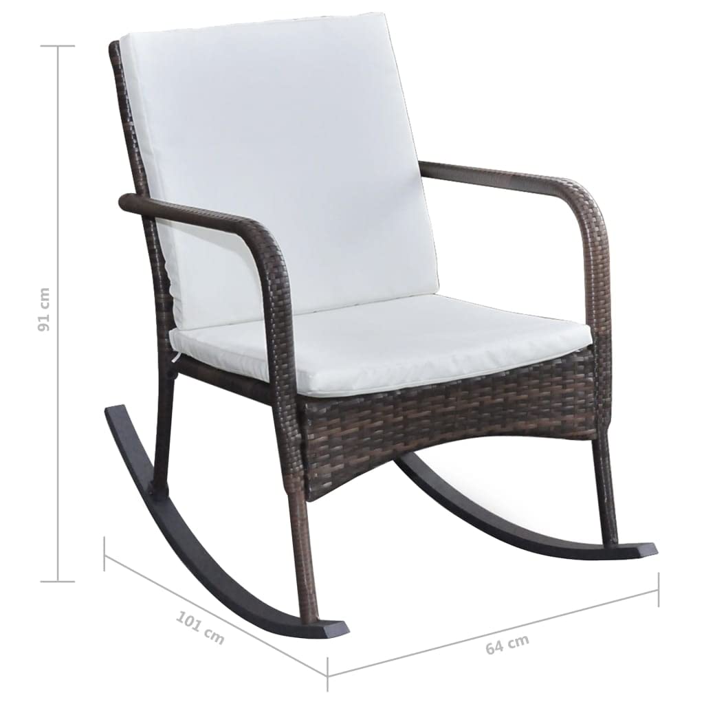 Comfortable Brown Poly Rattan Outdoor Rocking Chair with Cushion - Patio, Garden & Lawn Furniture for Relaxing in Your Backyard or Porch