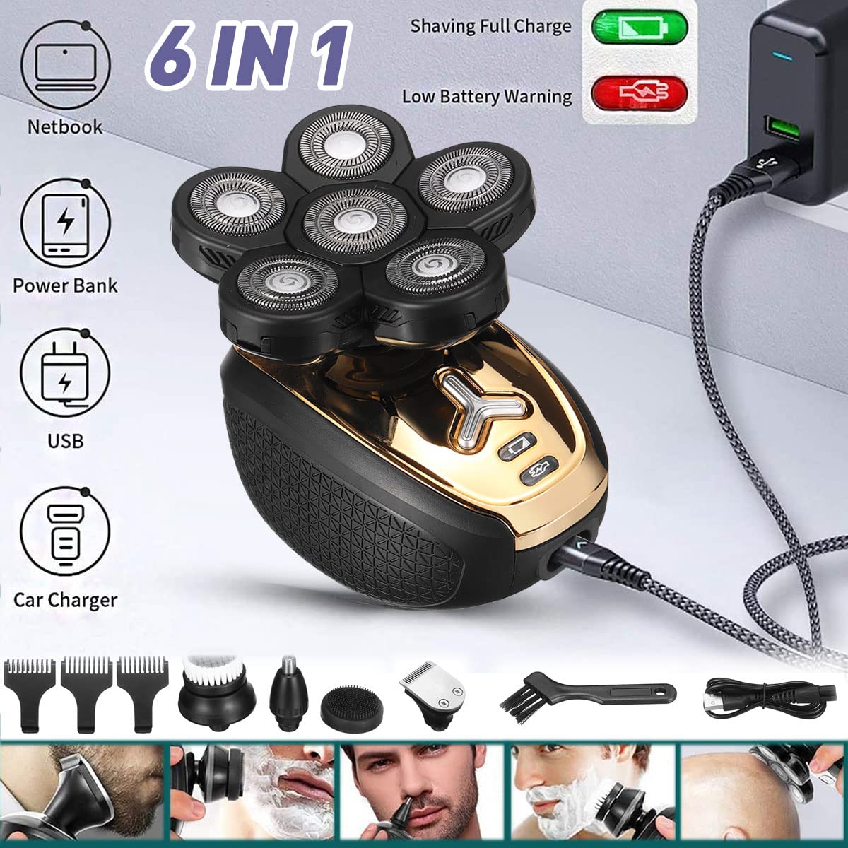 Men's Electric Razor - 4D Floating USB Rechargeable Shaver for Face & Head Grooming