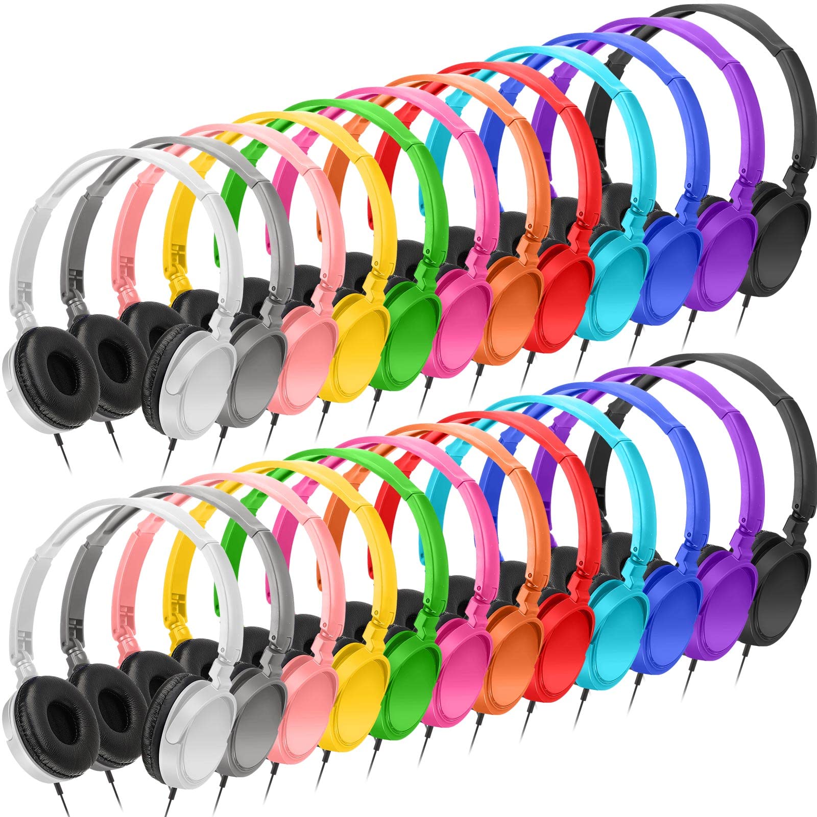24 Pack Bulk Wired Headphones for Students & Adults - Multi-Colored Classroom Headphones Set for School, Online Learning & Christmas Gifts - Perfect for Classrooms, Libraries, Computer Labs & Distance Education