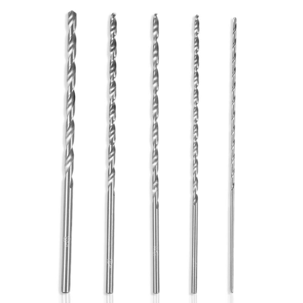 5-Piece Extra Long HSS Twist Drill Bit Set (2mm, 3mm, 3.5mm, 4mm, 5mm) - 150mm Straight Shank for Wood & Metal Drilling - Power Tool Accessories for DIY Projects, Furniture Making, and Home Repairs