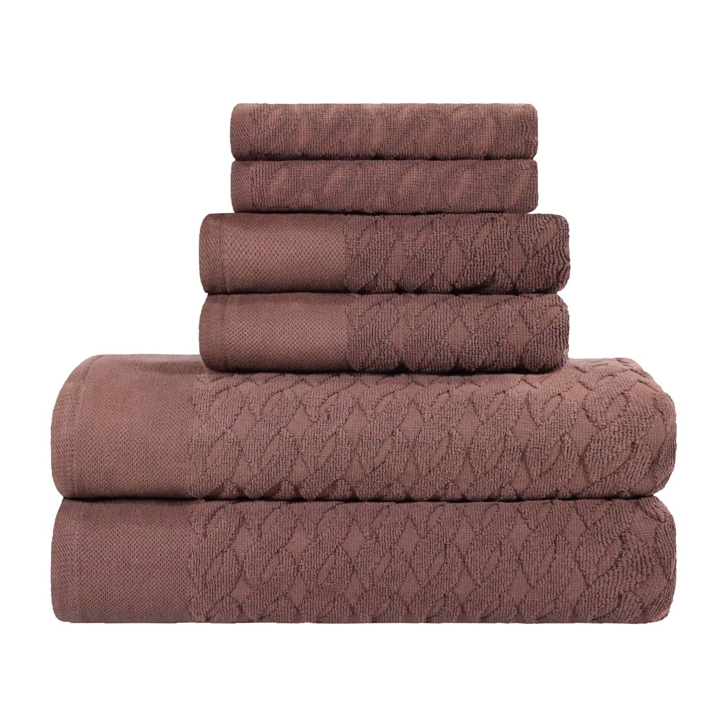 Premium Turkish Cotton Herringbone Jacquard 6-Piece Towel Set - Ultra Soft & Absorbent Bath Towels for Spa, Hotel & Luxury Home Use