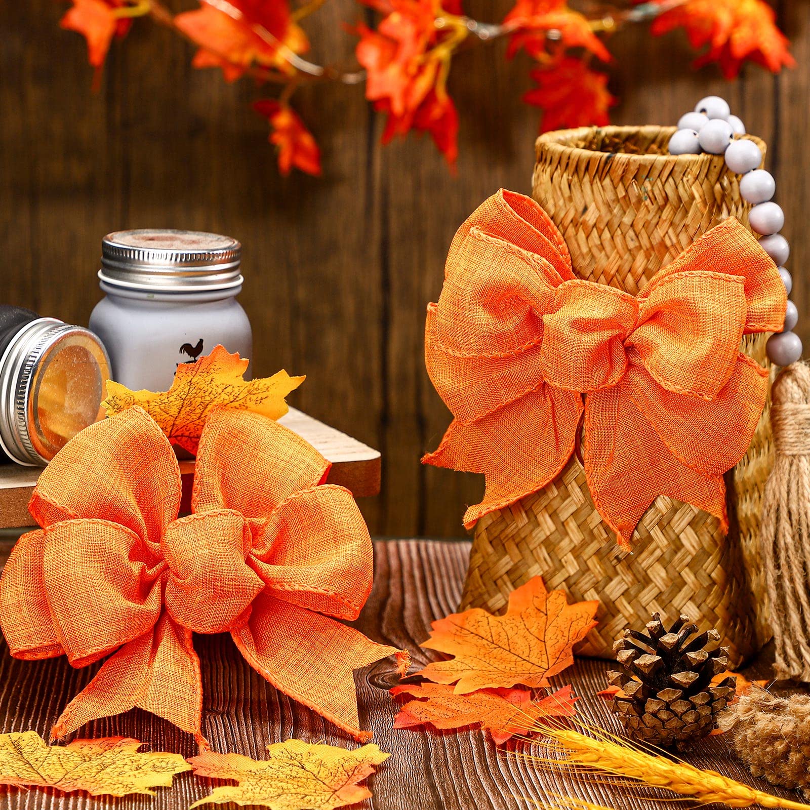 Thanksgiving Fall Wreath Bows - 4pc Burlap Decor for Christmas Tree & Party