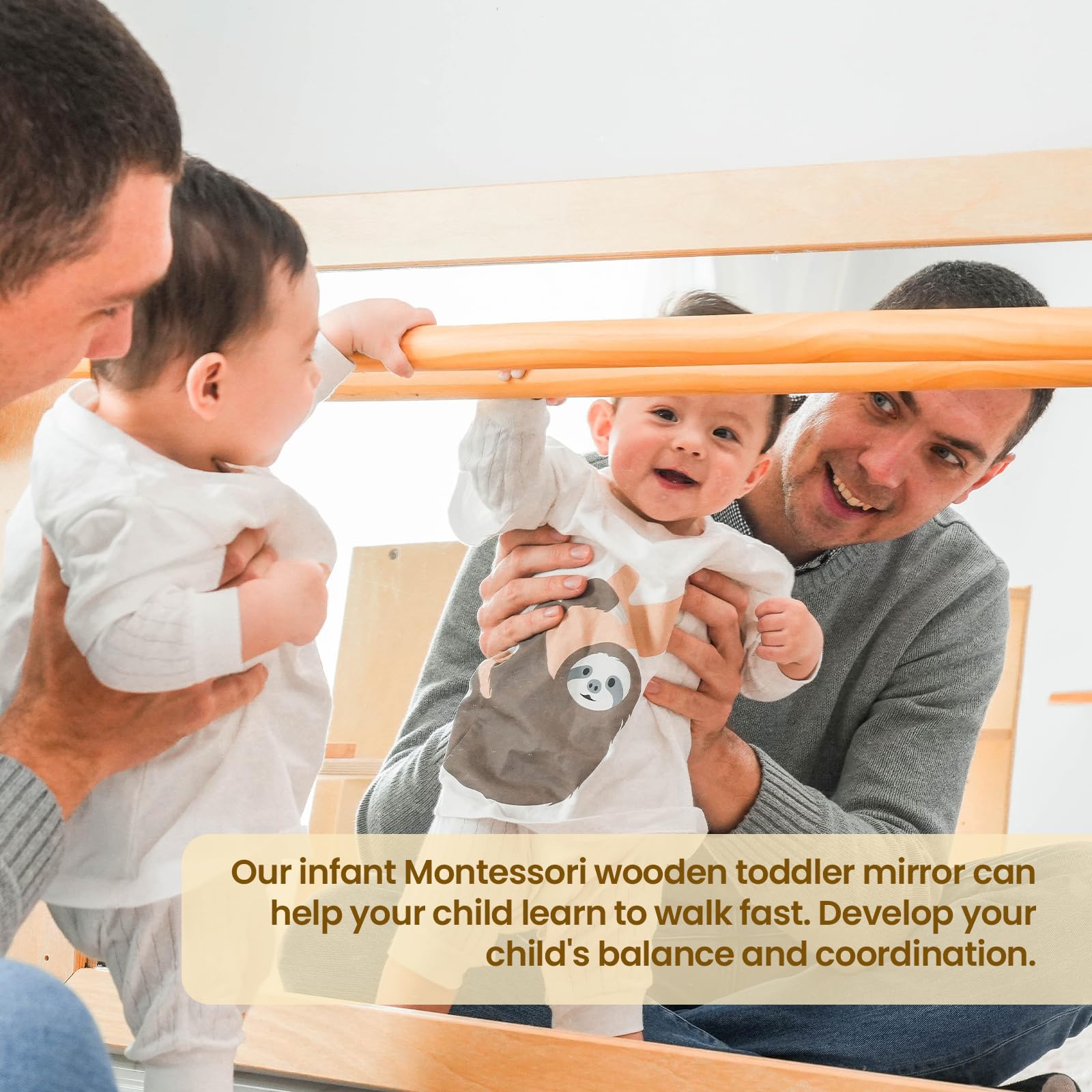 Montessori Wooden Mirror for Toddlers - Shatterproof Acrylic Safety Mirror with Handle - Early Learning & Walking Aid - XH-MTM-2 - Perfect for Nursery, Playroom & Montessori Classroom Activities