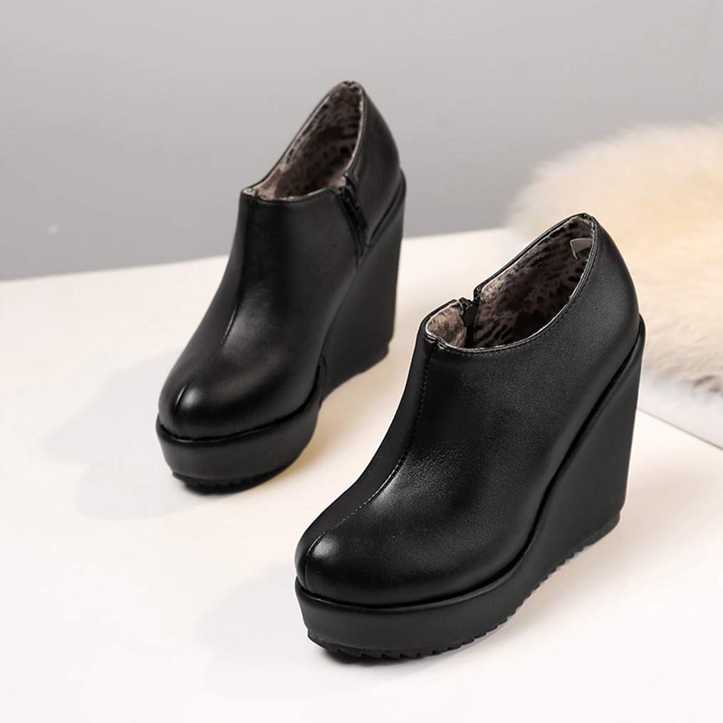 GIY Women's Round Toe High Heel Ankle Boots - PU Leather Wedge Platform Boots with Side Zipper for Winter, Casual & Dressy Outfits | Perfect for Office, Party & Date Night