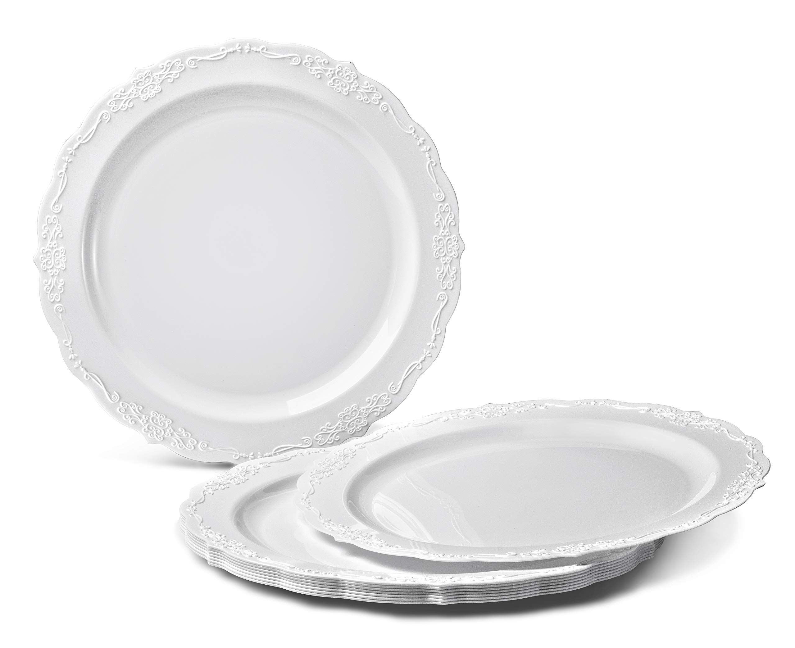 240-Pack Disposable Plastic Plates - 10'' White Dinner Plates for Wedding, Party & Special Occasions | Elegant Verona Design | Bulk Disposable Tableware for Catering, Events & Home Use