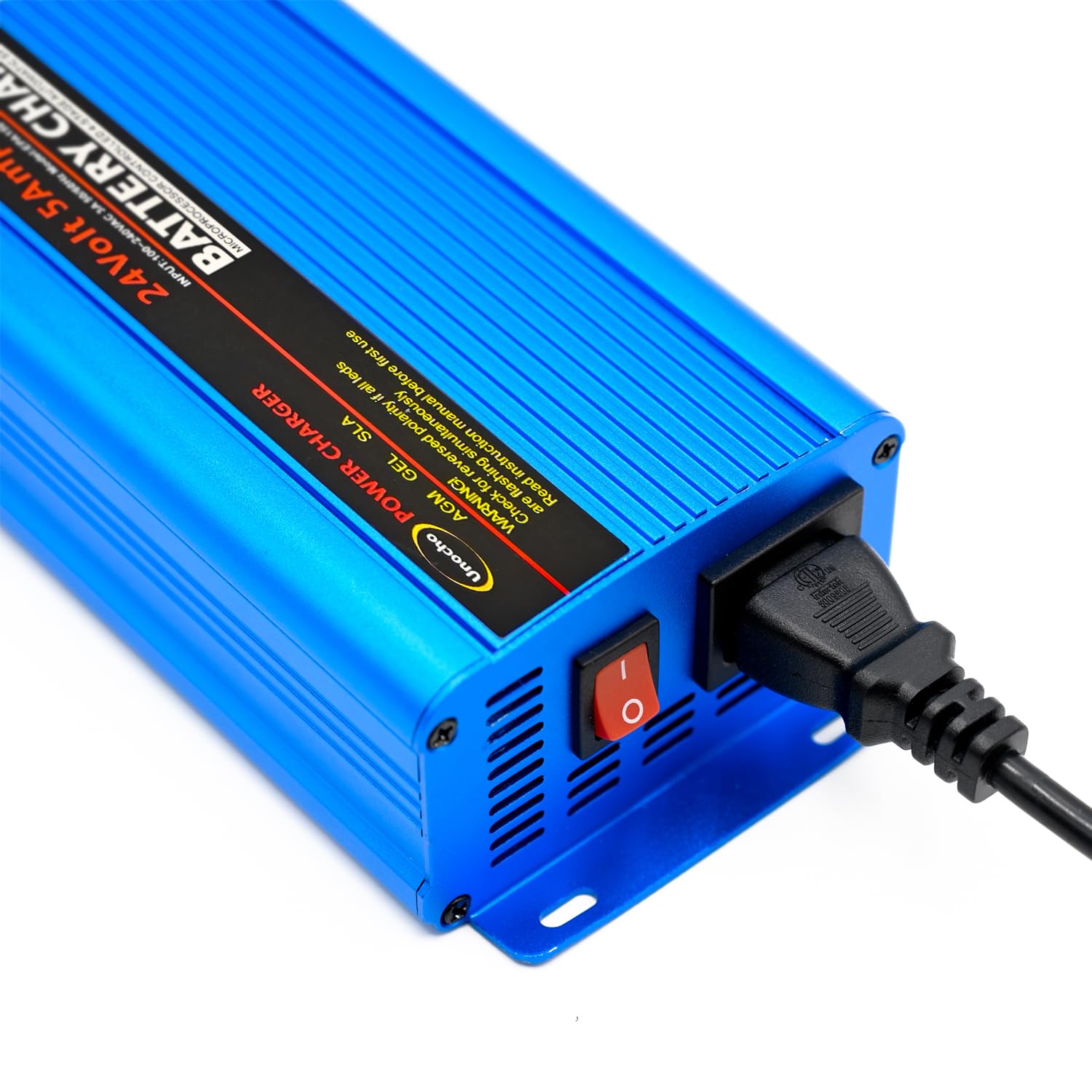 Unocho 24V Smart Automatic Battery Charger - 5A Car Battery Maintainer with Trickle Charge, 3-Pin XLR & Alligator Clips, I/O Switch - Perfect for Cars, Motorcycles, Boats & RVs