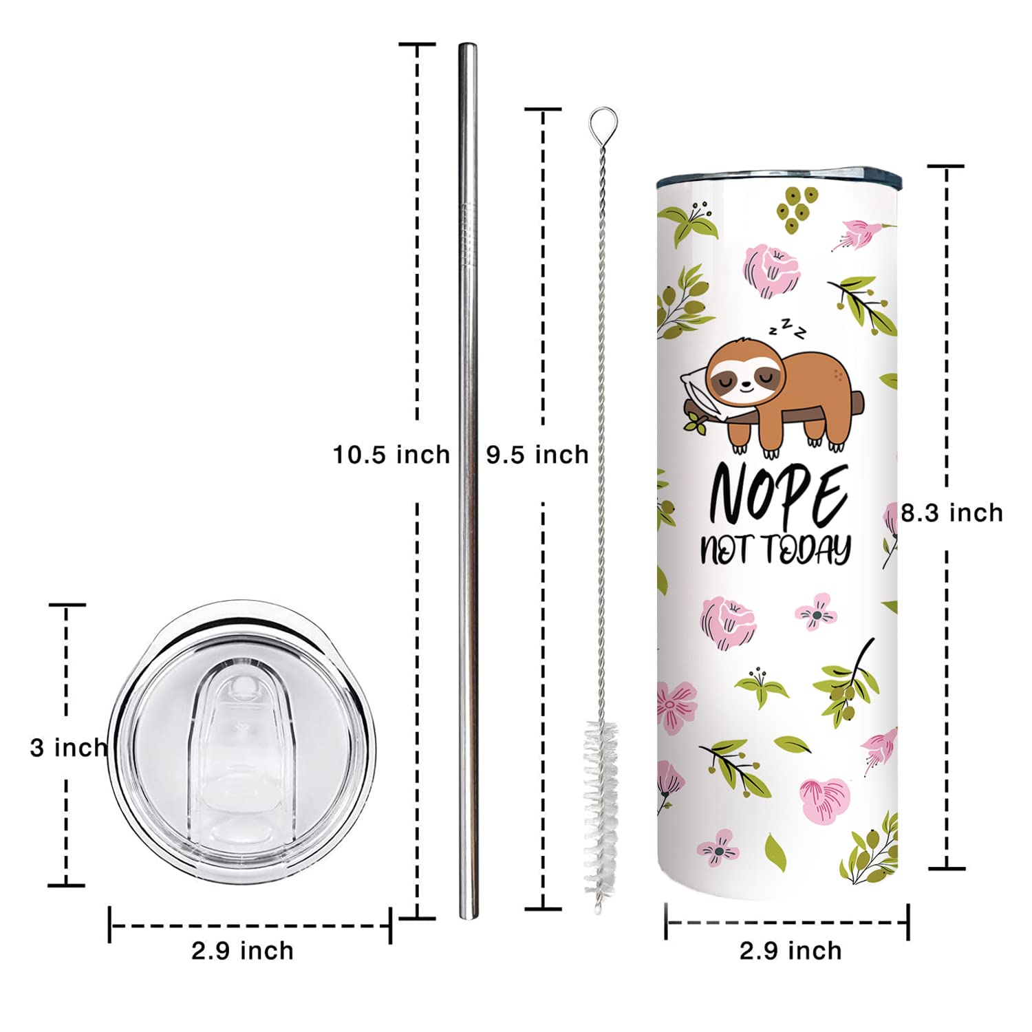 20 oz Insulated Stainless Steel Sloth Tumbler with Lid & Straw - Funny Travel Coffee Mug for Women, Perfect Birthday Gift for Sloth Lovers - Great for Office, Camping & Daily Commute