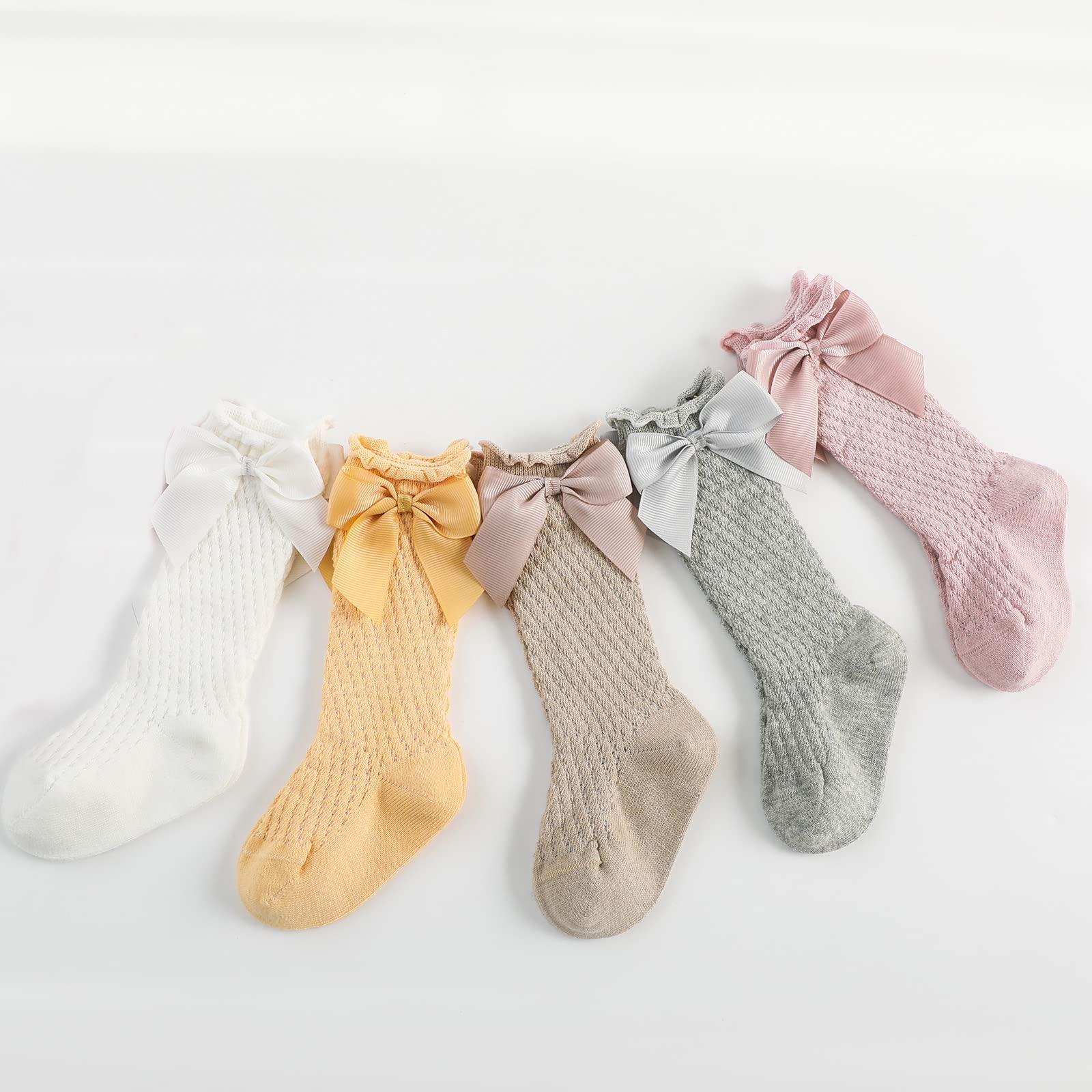 Ashmyova Baby Girls Knee High Mesh Socks - Breathable Cotton Infant Toddler Bowknot Dress Socks for Newborn, 0-24 Months - Perfect for Parties, Photos & Special Occasions