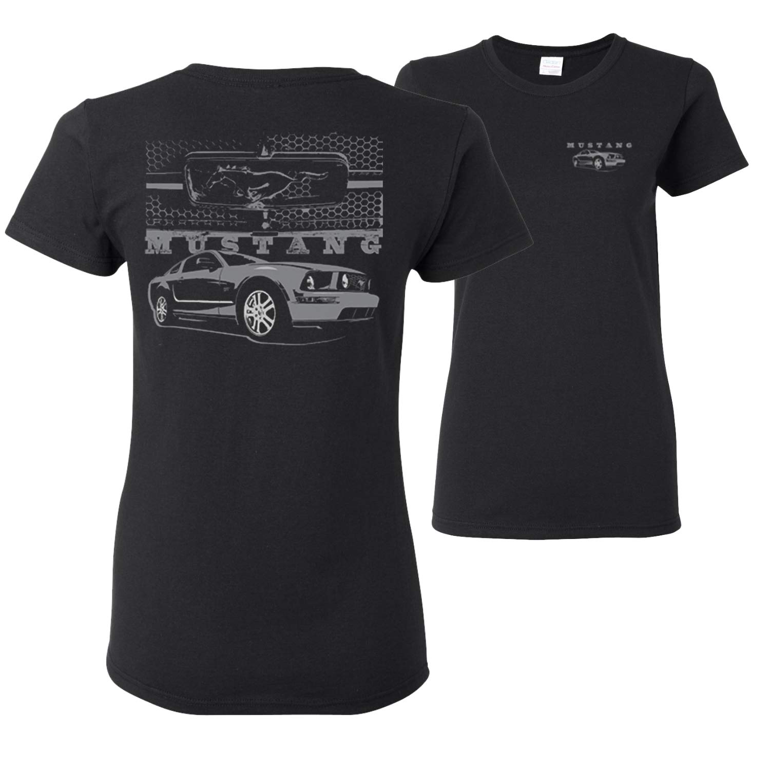 Vintage Distressed Ford Mustang Front Grill Graphic T-Shirt for Women - Classic Muscle Car Design Tee for Car Enthusiasts & Casual Wear - Perfect for Car Shows, Road Trips & Everyday Outfits