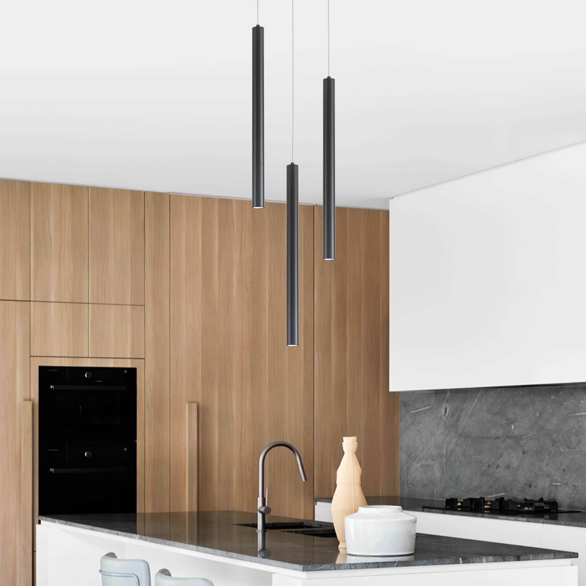 Modern 3-Light Cluster Pendant Lighting Fixture - Dimmable LED Ceiling Hanging Light for Kitchen Island, Dining Room & Bar (6000K Cool White, Black) - Perfect for Contemporary Home Decor & Restaurant Lighting