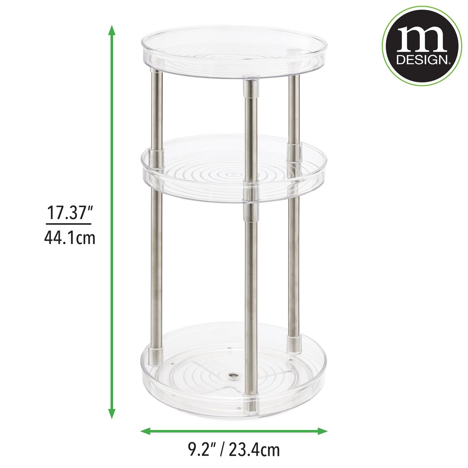 mDesign 3-Tier Spinning Lazy Susan Makeup Organizer - 360° Rotating Cosmetic Storage Tower for Bathroom Vanity, Countertop & Dressing Table | Clear Acrylic Beauty Organizer | Perfect for Makeup Brushes, Nail Polish & Skincare Products