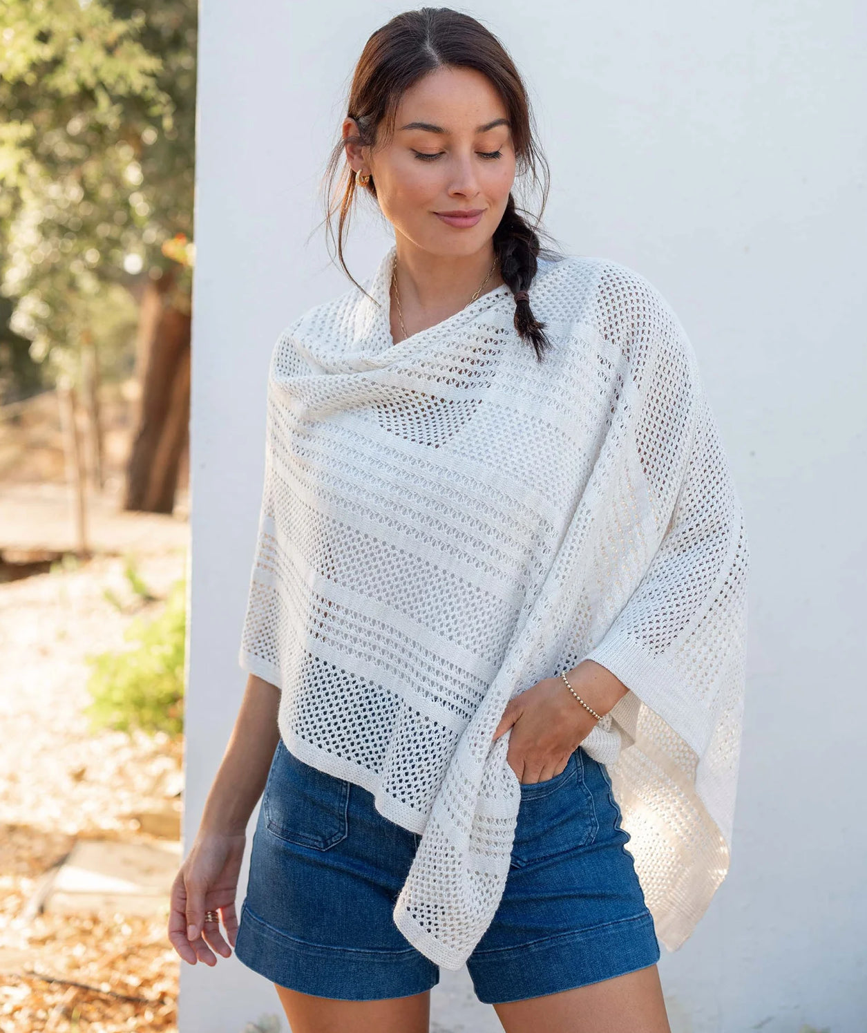 Celeste Crochet Poncho - Soft Handmade Boho Poncho for Women, Lightweight & Breathable in Sea Salt Color - Perfect for Beach Cover-Up, Festival Outfits & Cozy Layering