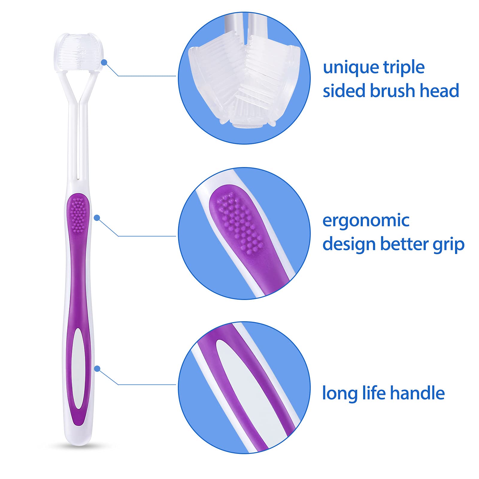 **Boao 2-Pack Autism Toothbrushes – Triple Bristle Design for Complete Teeth & Gum Care, Soft Gentle Angle Bristles for Deep Cleaning (Pink & Purple) – Ideal for Travel, Kids & Adults with Sensory Needs**