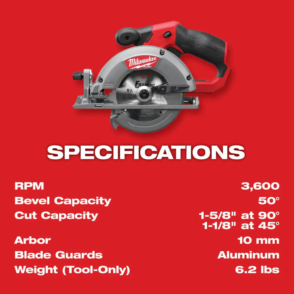 Milwaukee 2530-20 M12 FUEL 5-3/8 Inch Cordless Circular Saw - Compact & Powerful for Woodworking, DIY Projects, and Jobsite Cutting