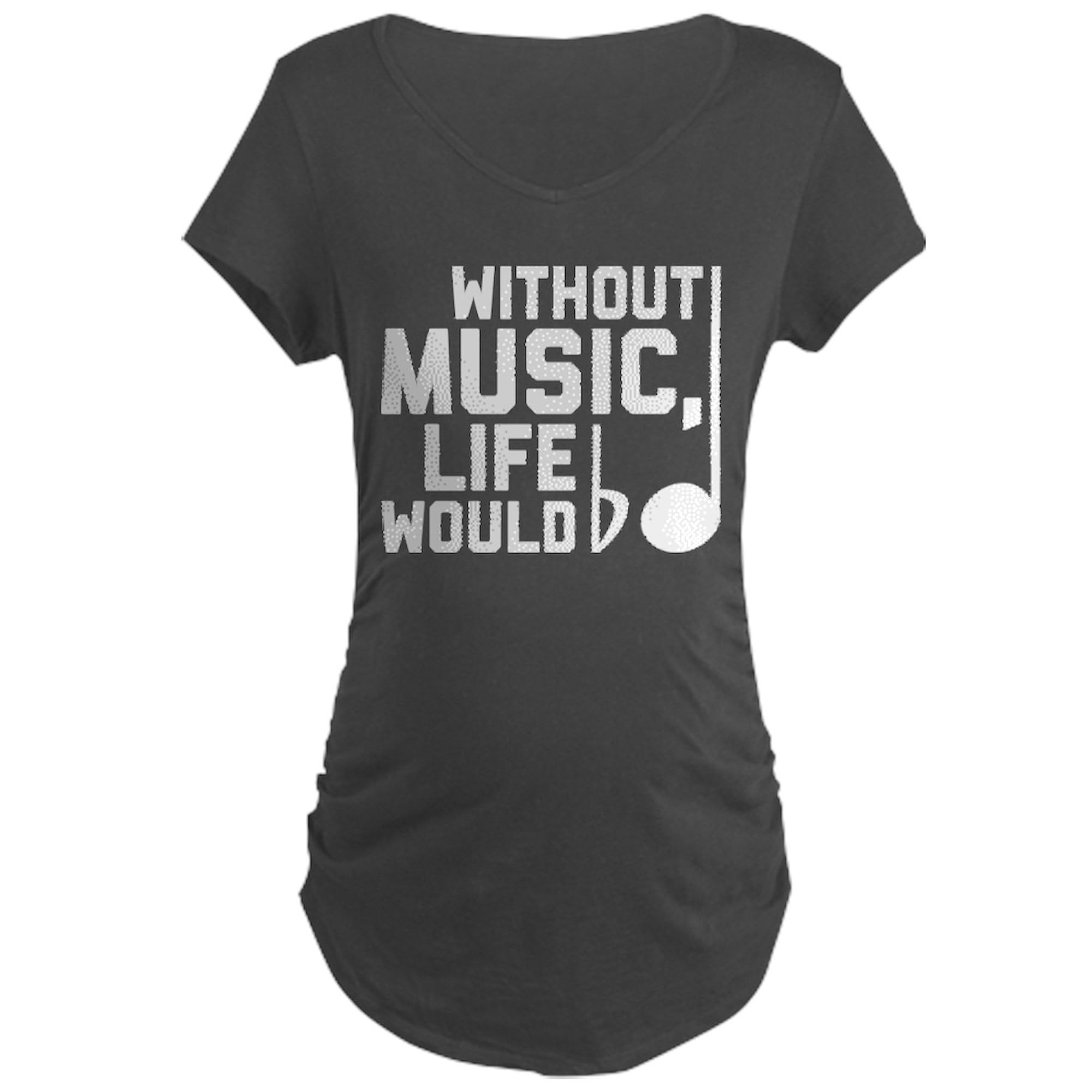 Women's Maternity Ruched Side T-Shirt - Funny 'Without Music Life Would Be Maternity' Graphic Tee - Comfortable Pregnancy Shirt for Casual Wear & Baby Showers