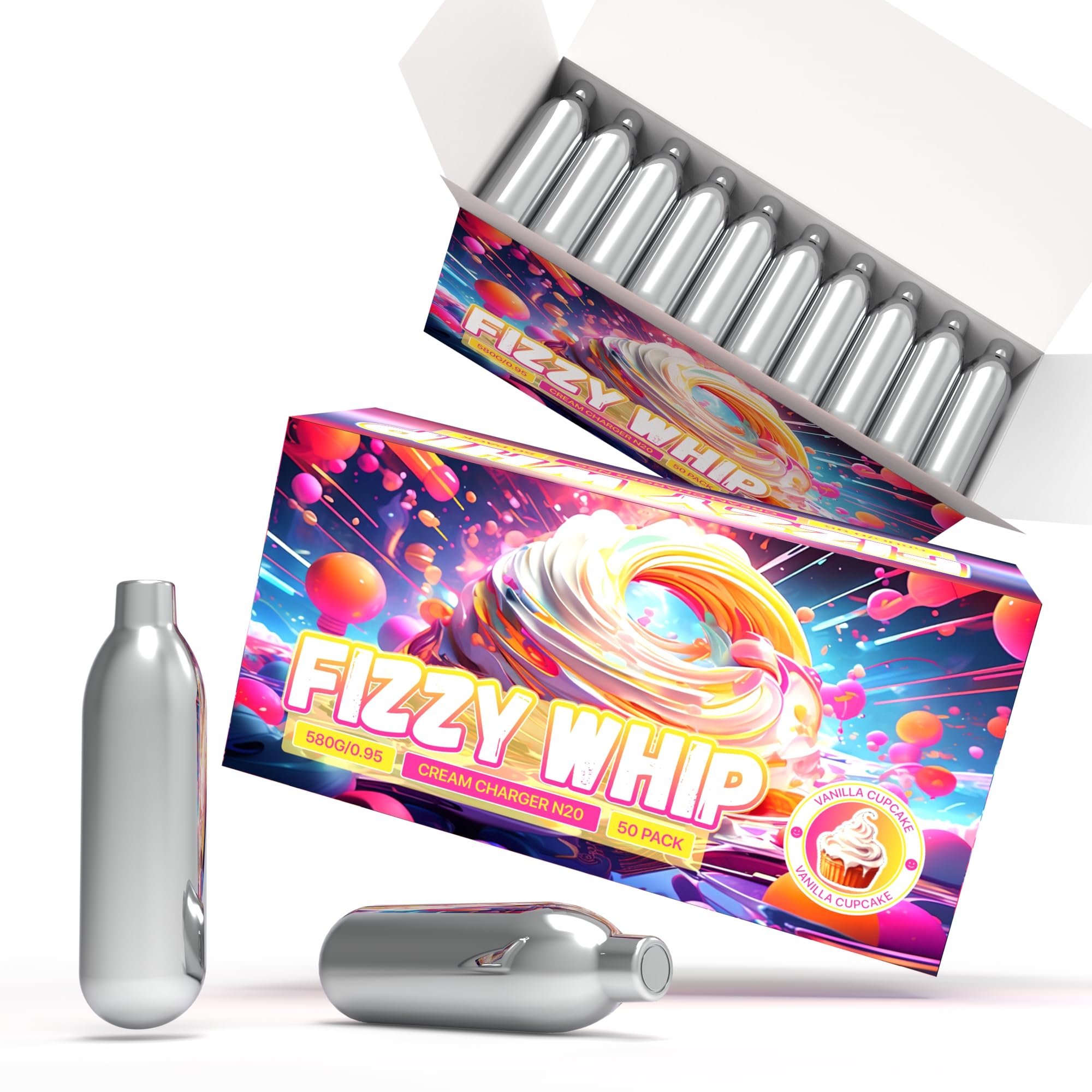 Premium N2O Cream Chargers 50 Pack - 8.5g Nitrous Oxide Cartridges for Whipped Cream Dispensers | Professional Grade for Desserts, Coffee Toppings & Cocktail Garnishes | Food Safe Whipper Chargers